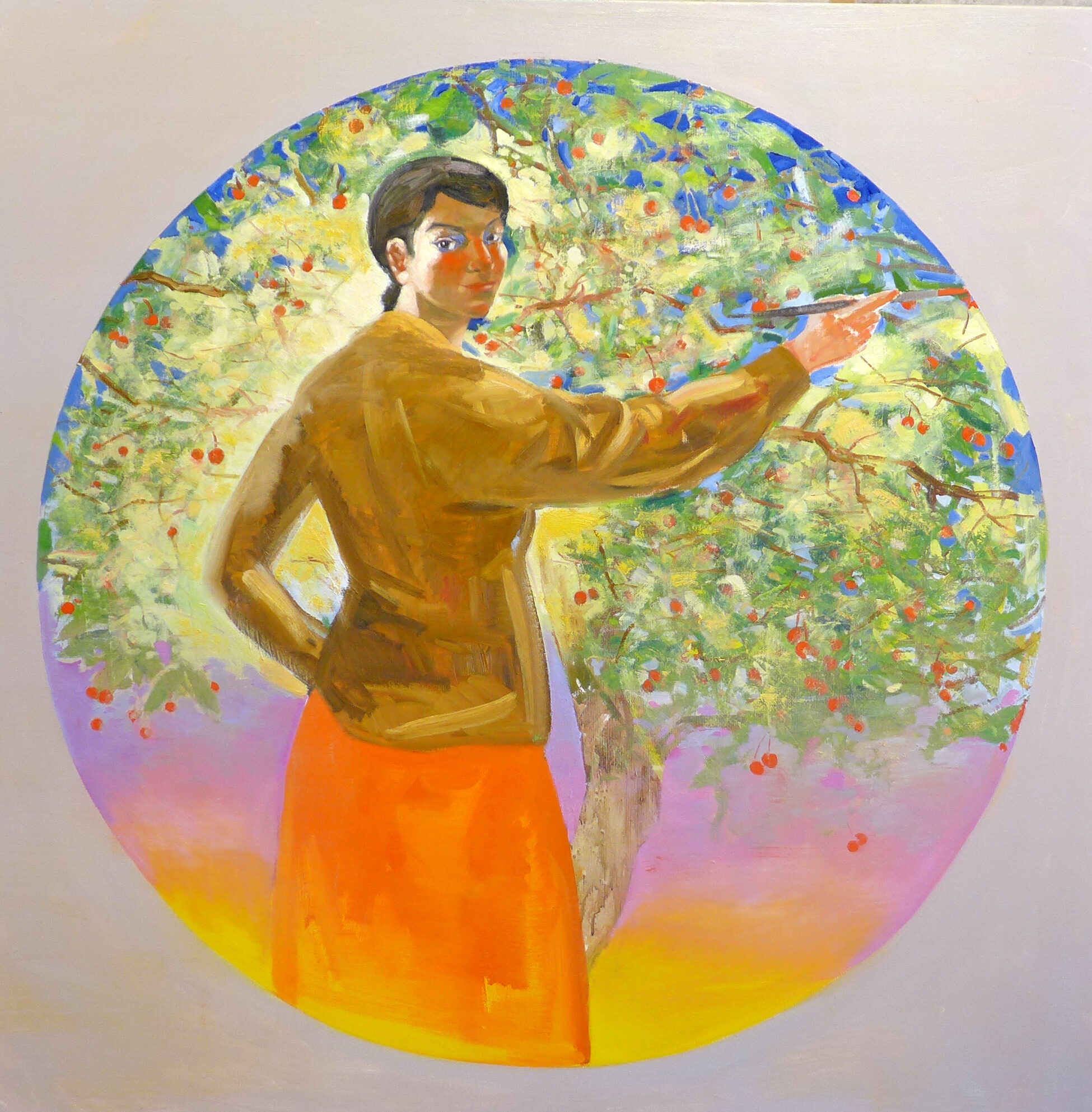 Diana al cirerer 2019 oli s tela 130x130 Francesc Artigau